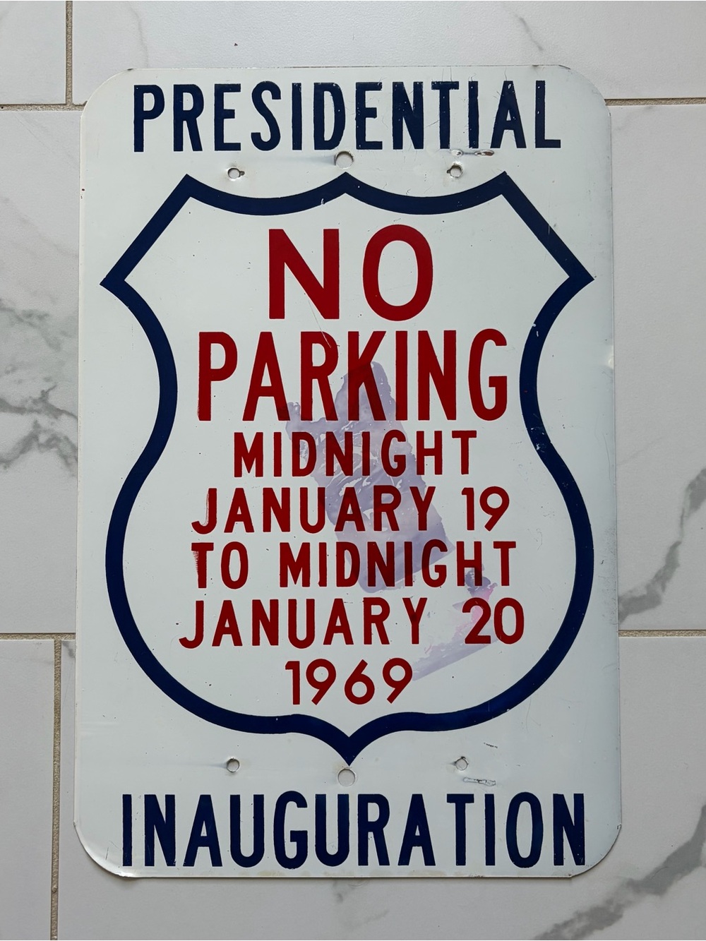 Vintage 1969 Presidential Inauguration No Parking Metal Sign Richard Nixon